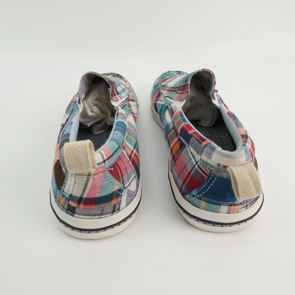 GH Bass Olsen Mens 10.5 M Plaid Patchwork Canvas Slip On Loafers Shoes‎